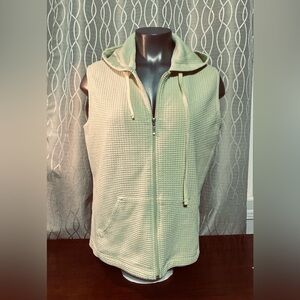 NWOT Northern Reflections Sleeveless Waffle-Knit Zip Hoodie Vest - Celadon Green